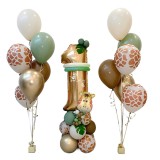 Set 30 baloane folie si latex, flippy, tematica prima aniversare, baloane latex 30cm, 25cm, figurina girafa 32x34 cm, frunza palmier 15 cm, cifra 1 76