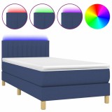 Cumpara ieftin Pat cu arcuri, saltea si LED, albastru, 90x190 cm, textil