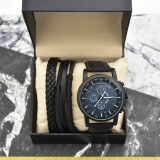 Cumpara ieftin Set Cadou Barbati Yazole: Ceas Quartz, 2 Bratari Elegante, Cutie Cadou. Ceas Barbatesc Negru, Bratari Metalice. Elegant, Business