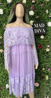 Rochie Mov din Dantela cu Maneca Lunga foto