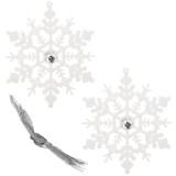 Cumpara ieftin Set 2 bucati decoratiuni pentru brad, tip fulg de zapada, 12 x 10 cm, alb cu sclipici