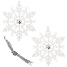 Set 2 bucati decoratiuni pentru brad, tip fulg de zapada, 12 x 10 cm, alb cu sclipici