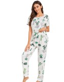 Pijama dama, model cactus, verde/alb, M