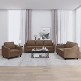vidaXL Set de canapele cu perne, 3 piese, maro, textil