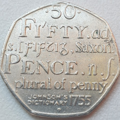 Monedă 50 pence 2005 Marea Britanie, Johnson's Dictionary, km#1050