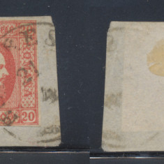 ROMANIA 1865 Al. I. Cuza timbru 20 parale pe fragment cu stampila Bucuresti