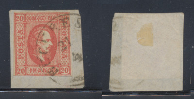 ROMANIA 1865 Al. I. Cuza timbru 20 parale pe fragment cu stampila Bucuresti foto