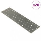vidaXL Plăci perforate oțel galvanizat 300x80x2mm, set 20 buc, console drepte cu orificii, fixare rame, rafturi, mese, dulapuri, argintiu