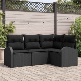 VidaXL Set de canapele pentru grădină cu pernă 4 pcs Negru Rattan poli