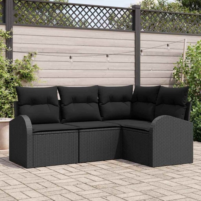 vidaXL Set de canapele pentru grădină cu pernă 4 pcs Negru Rattan poli 3346023