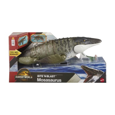 JURASSIC WORLD REBIRTH BITE N BLAST DINOZAUR MOSASAURUS INTERACTIV CU MISCARI SI FUNCTIE SPECIALA 50CM foto