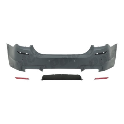 Set bara spate BMW Seria 5 (F10), 12.2009-08.2017, cu catadioptri, cu gauri senzori parcare; grunduit, de vopsit; type M5; cu spoiler; cu gauri pentr foto