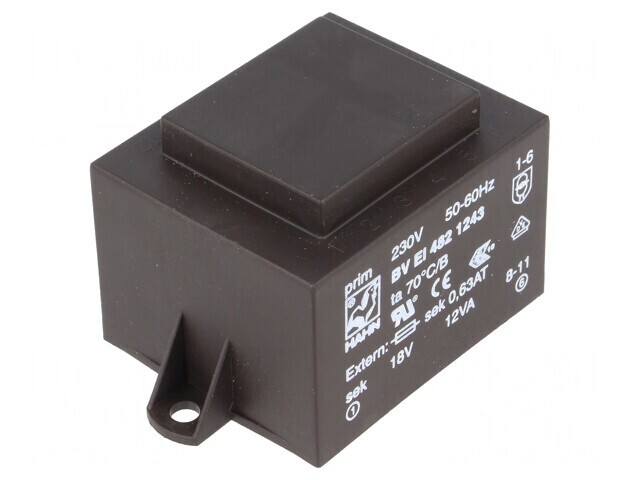 Transformator &icirc;ncapsulat 12VA 230VAC 18V 667mA PCB