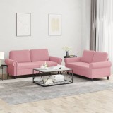 VidaXL Set de canapele cu perne, 2 piese, roz, catifea
