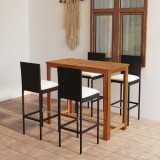 Cumpara ieftin Set mobilier bar de grădină cu perne, 5 piese, negru