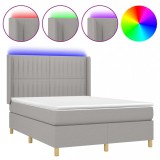 Cumpara ieftin Pat cu arcuri, saltea si LED, gri deschis, 140x200 cm, textil