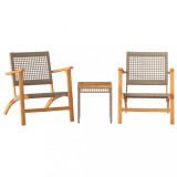 Cumpara ieftin Set mobilier bistro, 3 piese, poliratan bej/lemn de acacia