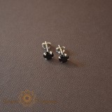 Cercei Unisex Argint 925 cu Cristal Zirconia Negru Rotund, 6 mm