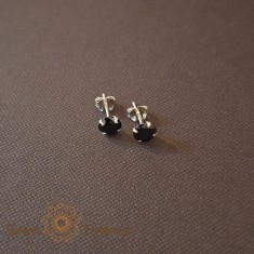 Cercei Unisex Argint 925 cu Cristal Zirconia Negru Rotund, 6 mm