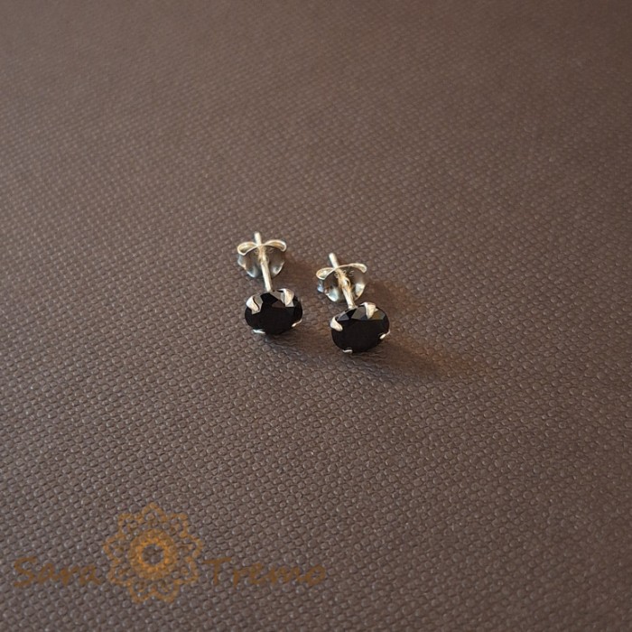 Cercei Unisex Argint 925 cu Cristal Zirconia Negru Rotund, 6 mm