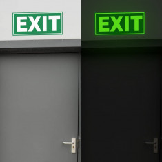 Semn de siguranta exit fosforescent, vinil autoadeziv, lumineaza intens verde dimensiune 20 x 10 cm MultiMark GlobalProd foto