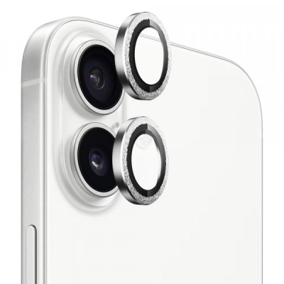 Folie de protectie Camera Spate Blueo Glitter Diamond Metal Frame pentru Apple iPhone 17, Sticla Securizata, Argintie foto