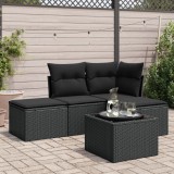 VidaXL Set mobilier de grădină cu perne, 5 piese, negru, poliratan