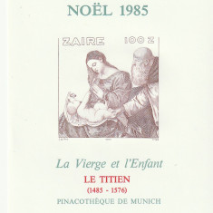 Zair 1985-Craciun,Reproduceri de Arta, Titien,colita nedantelata,MNH,Mi.Bl.55