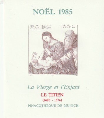 Zair 1985-Craciun,Reproduceri de Arta, Titien,colita nedantelata,MNH,Mi.Bl.55 foto