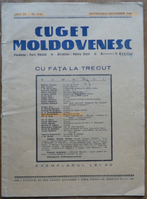 Cuget moldovenesc, sept. - dec. 1940, circul. la Leca Morariu, reclama legionara