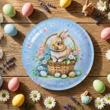 Farfurie metalică pentru paste, &Oslash;26 cm, decor de Paște, albastru, CMCLASS