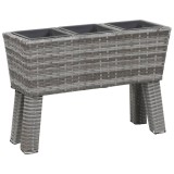Strat &icirc;nălțat grădină 3 ghivece gri 72x25x50 cm poliratan
