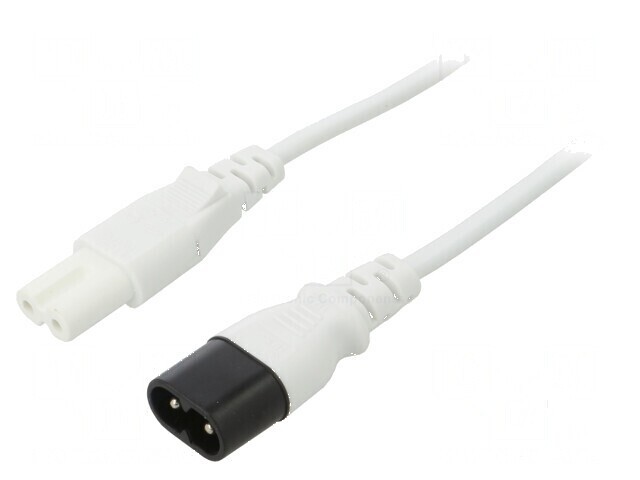 Cablu IEC C7 mamă - IEC C8 tată 1m alb 2,5A 250V