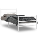 Cumpara ieftin Cadru de pat metalic cu tablie de cap/picioare alb 107x203 cm