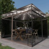 vidaXL Pavilion cu plasă anti-ț&acirc;nțari&amp;lumini LED,gri taupe, 3x3x2,73 m