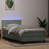 vidaXL Pat cu arcuri cu saltea și LED, gri deschis, 90x220 cm, catifea 3316911