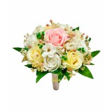 Buchet mic personalizabil cu trandafiri, floarea miresei si cires (Roz, Multicolor)