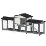 PawHut Cușcă pentru iepuri, 2 etaje, lemn, 230 x 53 x 93,5 cm, rezistentă la iarnă cu acoperiș asfaltat, spațiu de alergare, tăvi detașabile | Aosom R