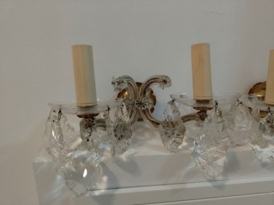 Superb set de 2 aplice electrice vechi in stil Victorian din bronz foto