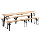 Set berarie din lemn masiv, plabil, pentru terasa sau gradina, o masa si doua banci, 220x50 cm, natur Household NewTrend