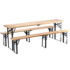 Set berarie din lemn masiv, plabil, pentru terasa sau gradina, o masa si doua banci, 220x50 cm, natur Household NewTrend
