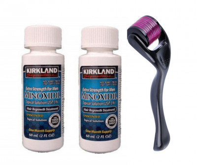 Minoxidil Kirkland 5%, 2 Luni Aplicare +Dermaroller, Tratament Pentru Barba / Scalp foto