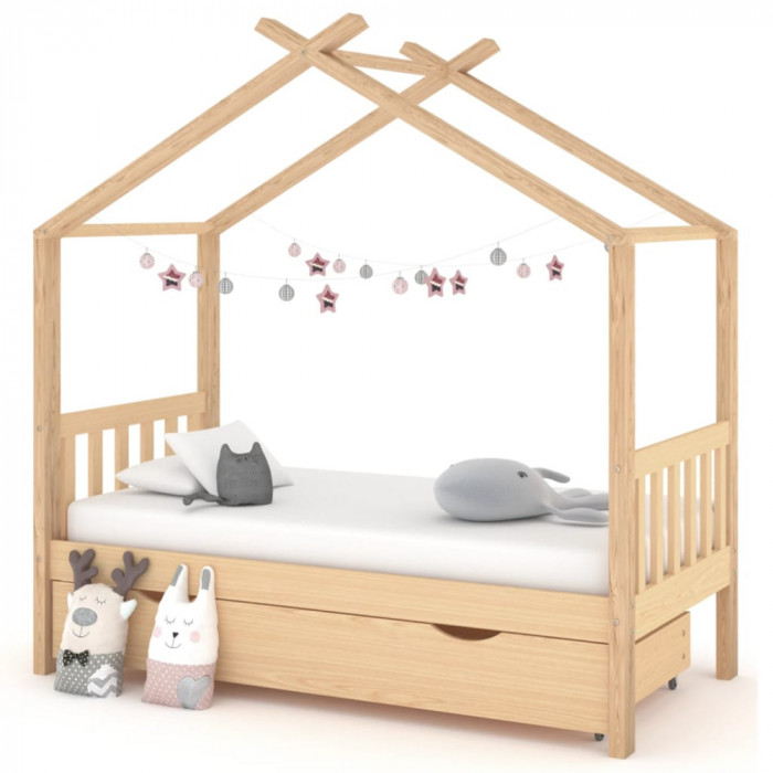 Cadru pat de copii, cu un sertar, 80x160 cm, lemn masiv de pin GartenMobel Dekor