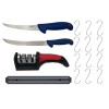 Set de macelarie DEPOX&reg;, filetat, cutitul bucatarului, ascutitoare, suport magnetic si 12 carlige macelarie, otel inoxidabl