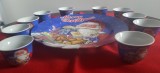 Craciun, set, serviciu platou si 10 paharele, cupe, canite pictate ,PORTELAN, Seturi