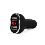 Adaptor priza auto MNC, 12/24 V, 2 x USB, volumetru/ampermetru, Negru