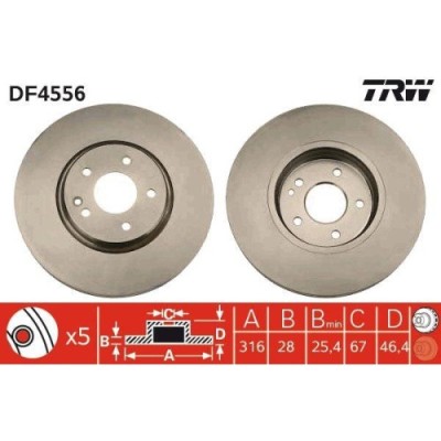 Set discuri frana Mercedes C-Class (W202), Clk (C208), E-Class (W210), E-Class T-Model (S210), punte fata, 316x28, ventilat, TRW foto