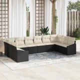 Cumpara ieftin Set de dining pentru grădină , 10 piese cu perne, din rattan poly negru.