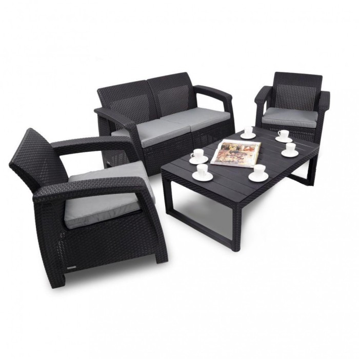 Set de mobilier de grădină Corfu Lyon II Duo 4+1 &icirc;n culoarea grafit