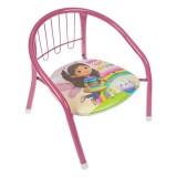 Scaun Metalic Roz pentru Copii, cu Model Gabby's Dollhouse, 36x35x36 cm